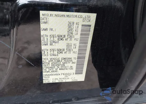 2014 Nissan Frontier Sl из США, поврежденный, VIN 1N6AD0EV6EN766013